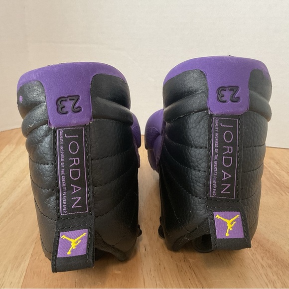 Nike Air Jordan 12 Retro Shoes Youth Kid Black Purple Girl Sneaker Lace Up Sz 13 - Picture 9 of 11